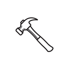 The hammer head and handle are clearly depicted in a minimalist, outline-style illustration. This type of icon or symbol is commonly used to represent tools, construction, or repair-related concepts i