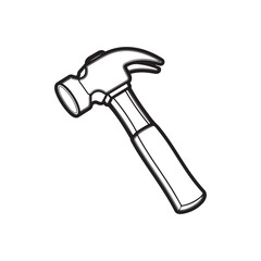 The hammer head and handle are clearly depicted in a minimalist, outline-style illustration. This type of icon or symbol is commonly used to represent tools, construction, or repair-related concepts i
