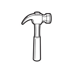 The hammer head and handle are clearly depicted in a minimalist, outline-style illustration. This type of icon or symbol is commonly used to represent tools, construction, or repair-related concepts i