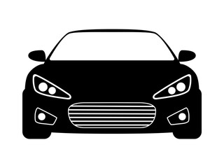 真正面から見たスポーツカーの白黒のイラスト