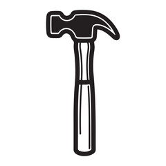 The hammer head and handle are clearly depicted in a minimalist, outline-style illustration. This type of icon or symbol is commonly used to represent tools, construction, or repair-related concepts i