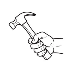 The hammer head and handle are clearly depicted in a minimalist, outline-style illustration. This type of icon or symbol is commonly used to represent tools, construction, or repair-related concepts i