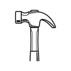 The hammer head and handle are clearly depicted in a minimalist, outline-style illustration. This type of icon or symbol is commonly used to represent tools, construction, or repair-related concepts i