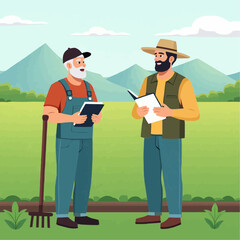 Older Farmer Shares Experience with Young Farmer in Field