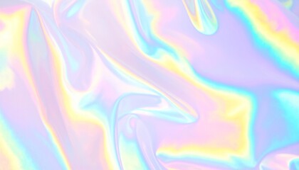 コスメやウェディングなどおしゃれなイメージ　虹色に輝く光沢のあるホログラフィック風サテン布の背景