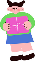 선물상자를 든 귀여운 여자아이