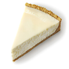 A slice of creamy cheesecake with a graham cracker crust