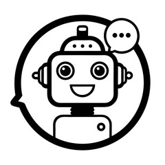 Vector art of a friendly robot chatbot with a speech bubble