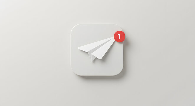 Paper Airplane Notification Icon on White Background