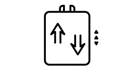 Elevator lift icon with up and down arrows. Outline symbol for building navigation and transportation.