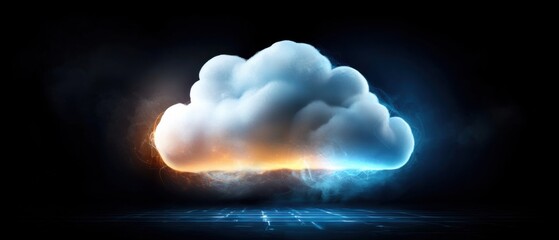 Futuristic digital network with glowing, cloud-like forms representing high-speed data storage and processing capabilities