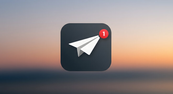 Paper Plane App Icon with Notification Badge on Gradient Background