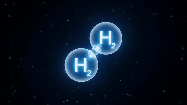 Glowing Blue Hydrogen Molecules Floating Against Dark Backdrop Representing Science and Technology