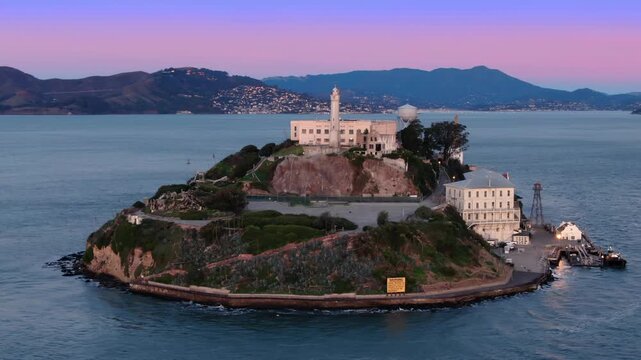 Alcatraz Island, USA, former prison, now a tourist destination, sits in the bay. Captures the island's historical significance and scenic beauty.