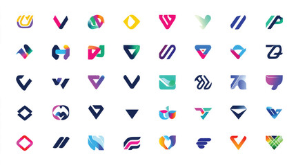 Collection of Abstract Geometric Shapes and Logos in Various Colors.