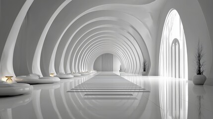 Modern Architectural Hallway with Reflective Floor