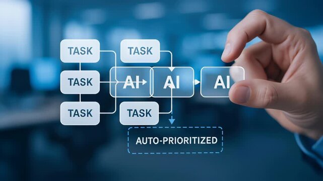 Automatic AI technology enhances task prioritization with smart digital interface and hand gesture control for efficient business process automation - Powered by Adobe