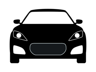 真正面から見たスポーツカーの白黒のイラスト