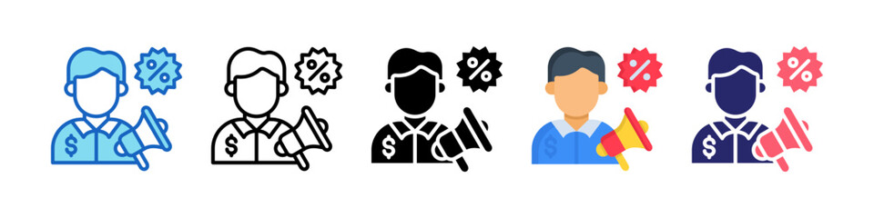 Salesman Multiple Style Icon Set Collection.  