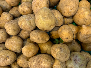Freshly harvested potatoes displayed in the market