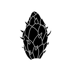 Prickly pear cactus fruit in black fill silhouette style, bold isolated vector icon with thorn elements.