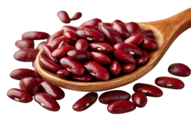 Spoon holds red kidney beans on transparent. Suitable for web use, marketing and design.