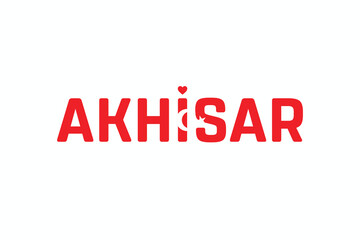 I Love AKHISAR, Typographic Design of I Love AKHISAR on a white background, Flag Typography of AKHISAR with heart, Vector design of I Love Turkey