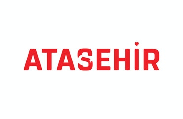 I Love ATASEHIR, Typographic Design of I Love ATASEHIR on a white background, Flag Typography of ATASEHIR with heart, Vector design of I Love Turkey
