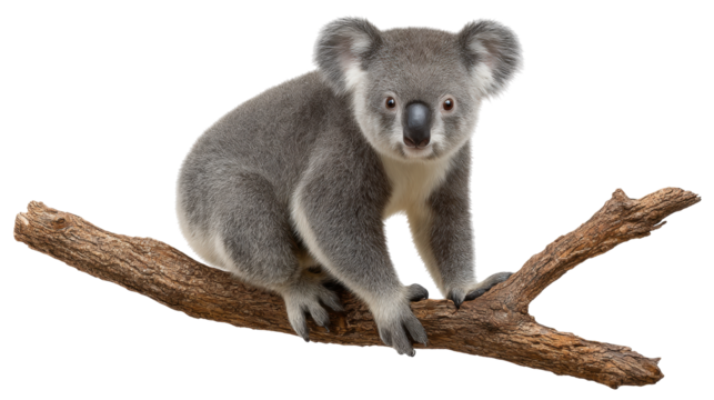 Isolated koala branch with transparent background natural pose