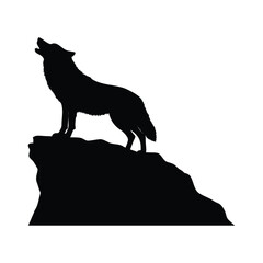 Silhouette of a Wolf Howling on a Rocky Ledge, Capturing Nature’s Mystique