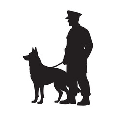 Silhouette of Police Officer and Canine Companion Standing Together