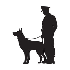 Silhouette of Police Officer and Canine Companion Standing Together