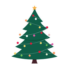 Christmas tree with lights and ornaments vector illustration.