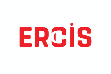 I Love ERCIS, Typographic Design of I Love ERCIS on a white background, Flag Typography of ERCIS with heart, Vector design of I Love Turkey