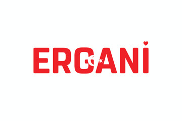 I Love ERGANI, Typographic Design of I Love ERGANI on a white background, Flag Typography of ERGANI with heart, Vector design of I Love Turkey