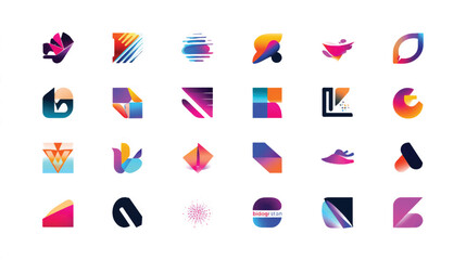 Collection of Abstract Geometric Shapes and Logos in Various Colors.