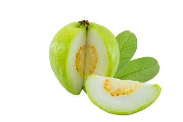 High Quality PNG Picture of fresh guava with leaves, isolated on black