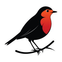 Vector silhouette illustration of a robin on a winter branch.