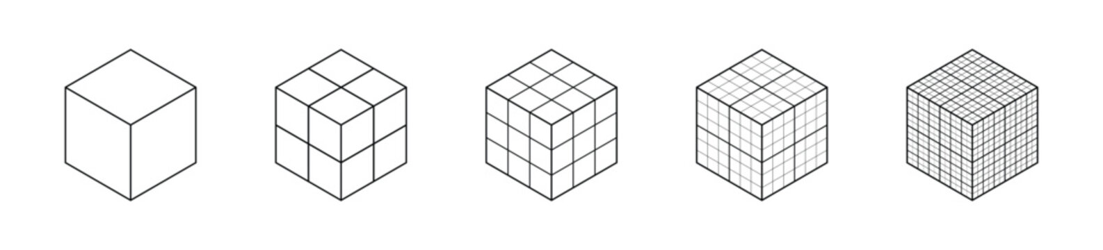 Cube wireframe line icon set. Set of wireframe cube structure different resolution - Stock Vector.