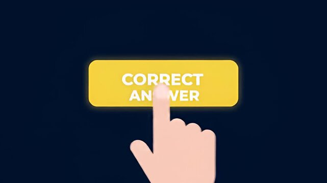 Digitally rendered hand presses "Correct Answer" button on dark blue
