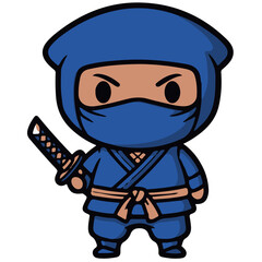 Cute Chibi Cartoon Ninja Holding Katana