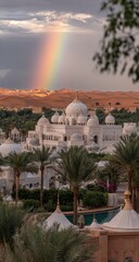 Rainbow Over Desert Oasis
