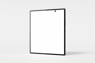 Modern foldable device with a blank screen stands on a neutral base