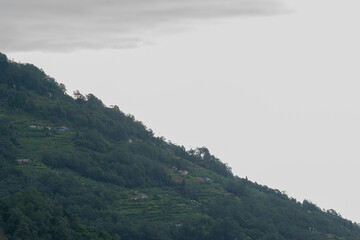 Scenic beauty of Green forests of Himalayan mountains, Okhrey, sikkim, India. Okhrey village is remote place in Sikkim where peaceful, tranquil Himalayan mountain range is enjoyed by tourists.