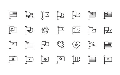 Collection of outline flag icons and symbols line art