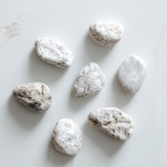 A collection of smooth, light-colored stones arranged on a surface