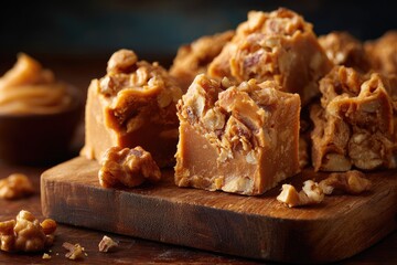 Fudge Bites on a Wooden Board