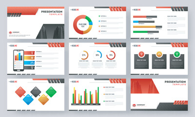 Presentation template layout with colorful data chart and infographic elements for corporate sector.