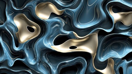 Abstract design with flowing shapes of gold and teal.