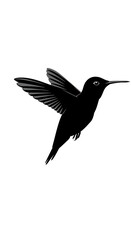 Obraz premium A silhouette of a hummingbird in flight with wings spread against a white background image view
